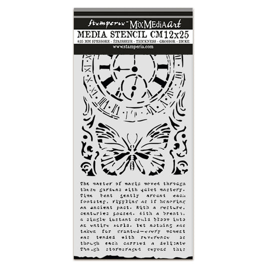 Stamperia Gardens of Time Thick Stencil 12x25cm Clock and Butterfly (KSTDL158)