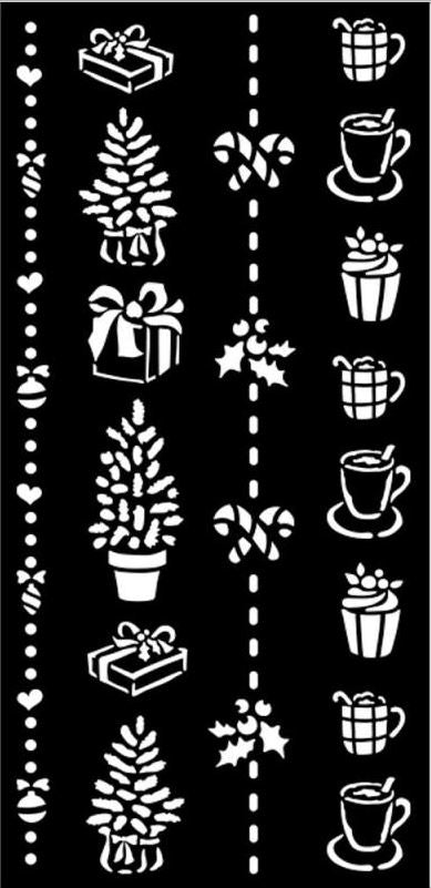 Stamperia 12 x 25cm Thick Stencil Christmas Border Gift And Cups