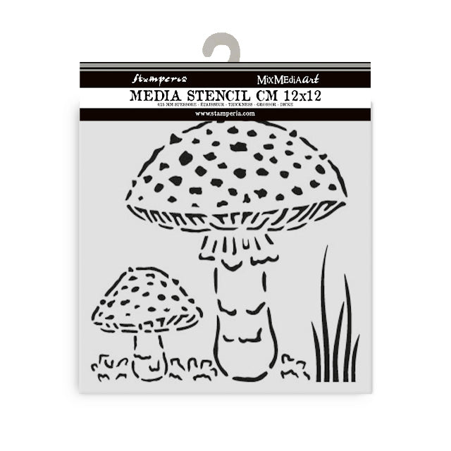 Stamperia Whispering Woods Thick Stencil 12x12cm Mushrooms