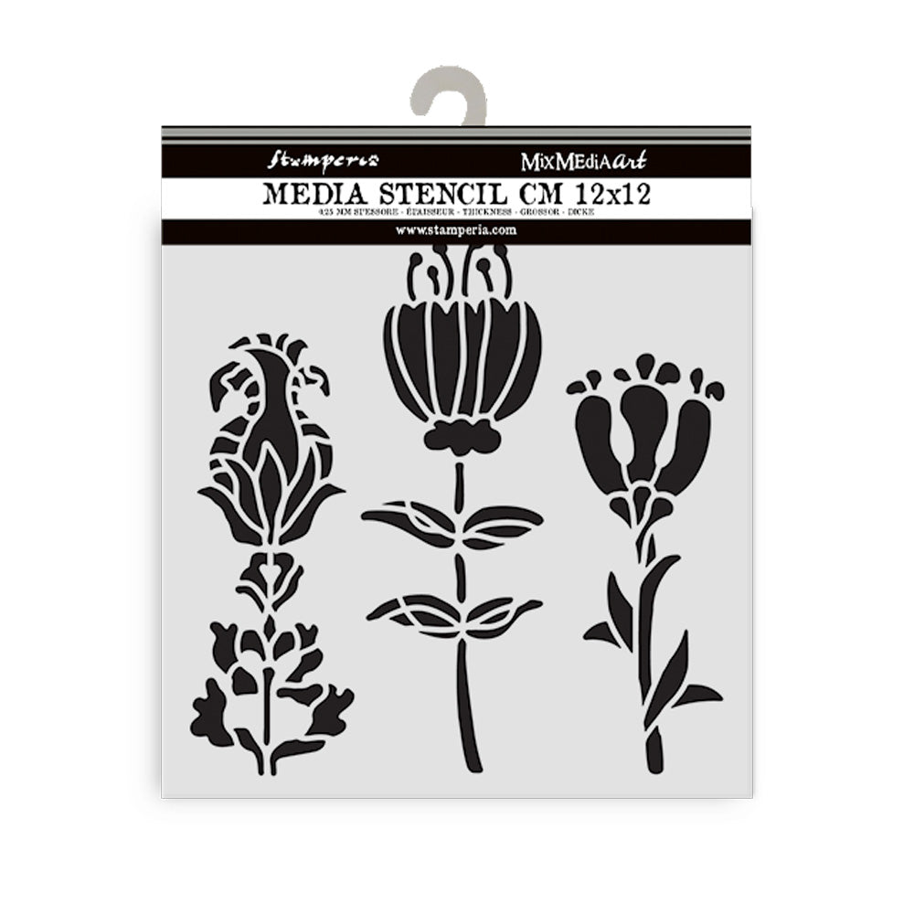 Stamperia Furry Friends Thick Stencil 12x12cm Stylized Flowers