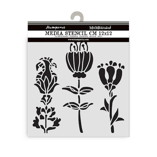 Stamperia Furry Friends Thick Stencil 12x12cm Stylized Flowers