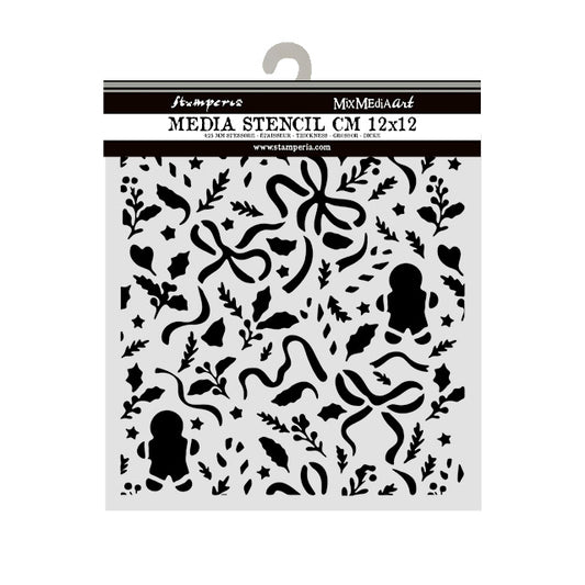Stamperia Thick Stencils 12x12cm Christmas Ribbons and Gingerbread