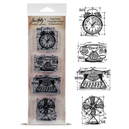 Stampers Anonymous Tim Holtz Mini Blueprints Strip Cling Stamps 3"X10" - Vintage