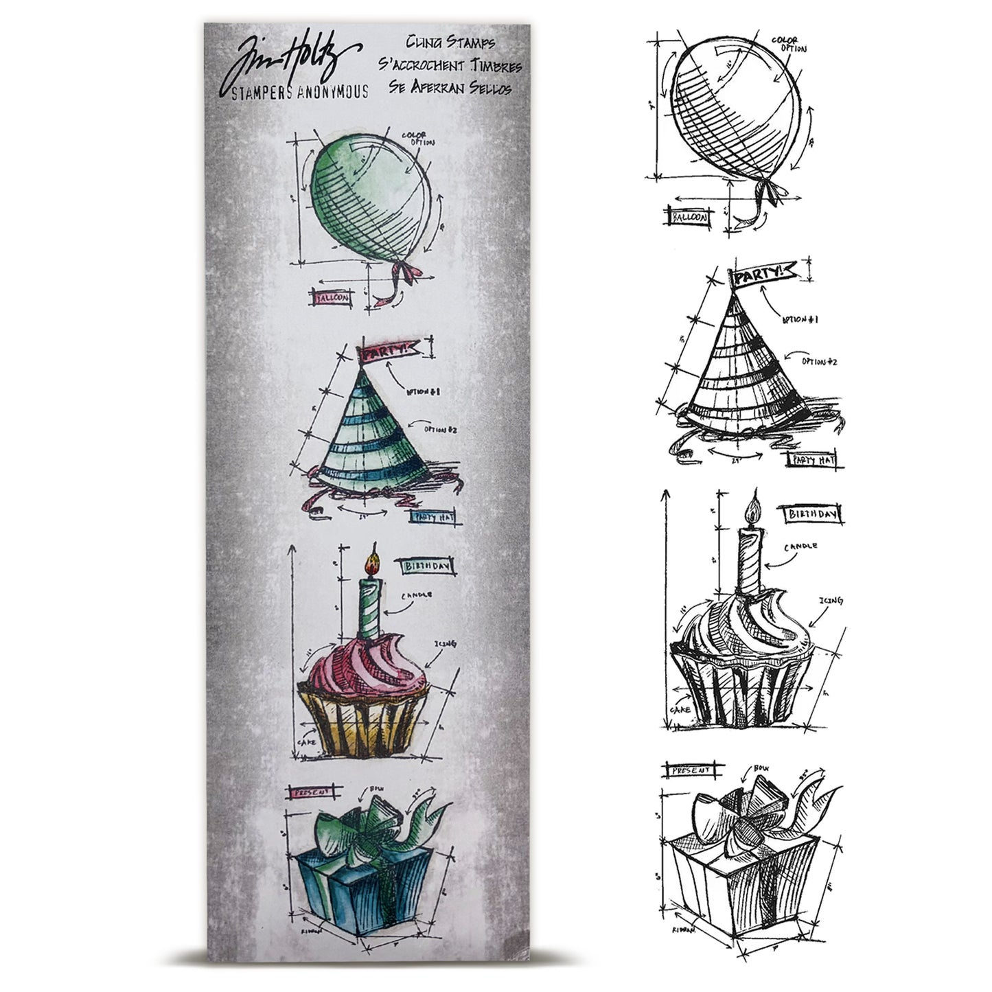 Stampers Anonymous Tim Holtz Mini Blueprints Strip Cling Stamps 3"X10" - Birthday