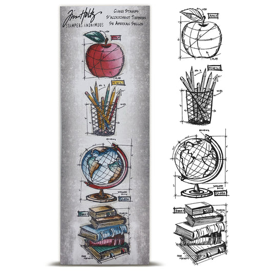 Stampers Anonymous Tim Holtz Mini Blueprints Strip Cling Stamps 3"X10" - Schoolhouse