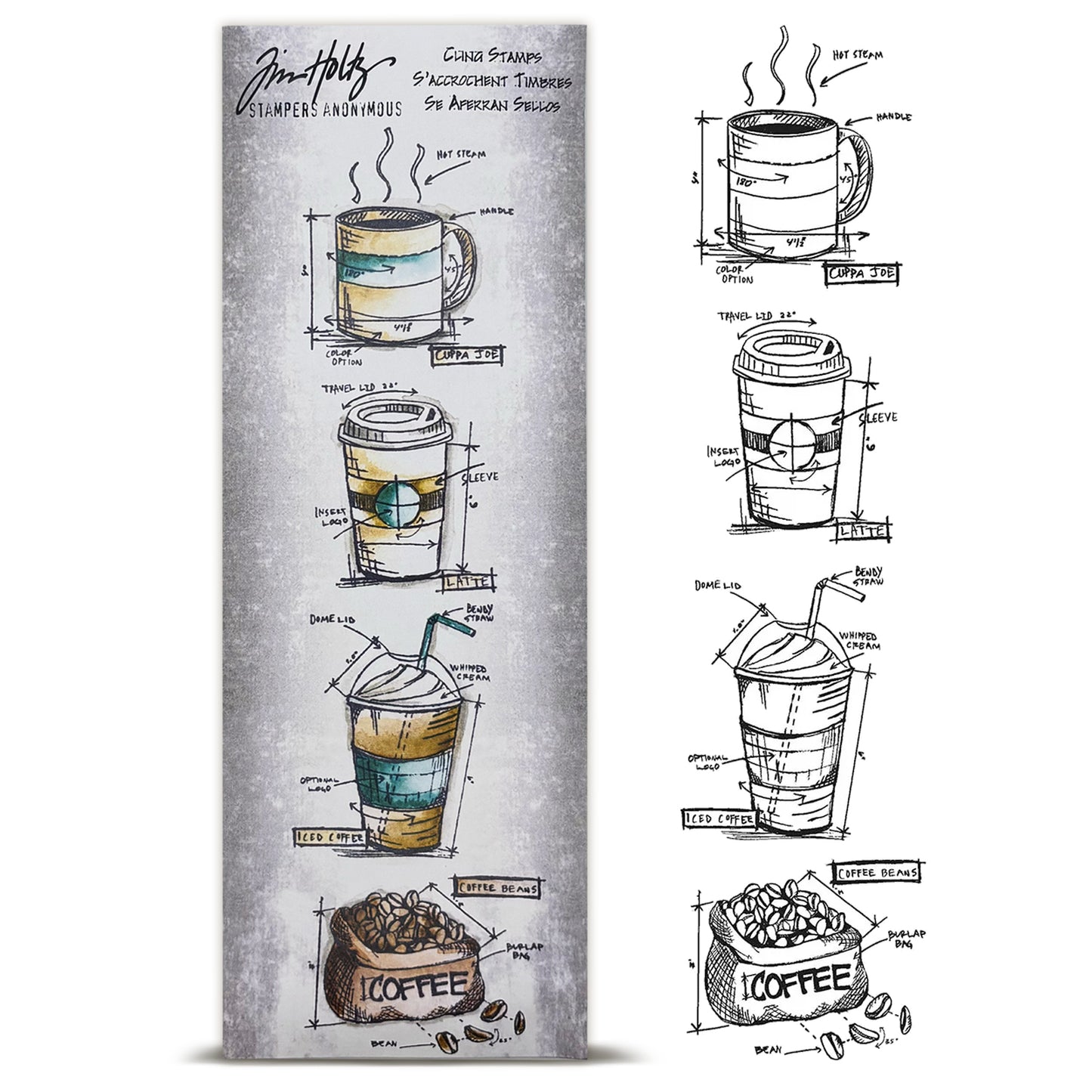 Stampers Anonymous Tim Holtz Mini Blueprints Strip Cling Stamps 3"X10" - Fresh Brewed