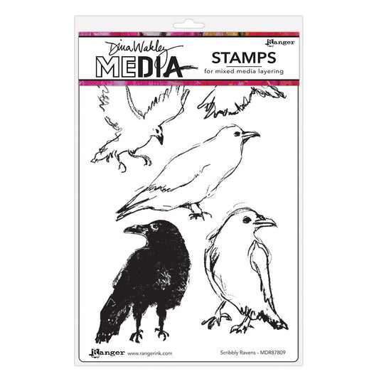 Ranger Dina Wakley MEdia Cling Stamp - Scribbly Ravens