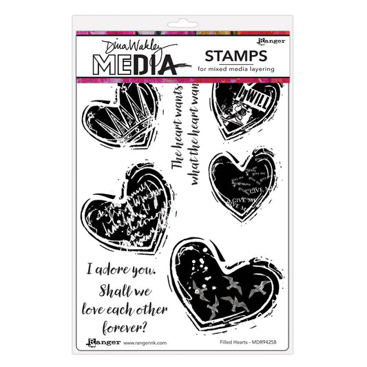 Ranger Dina Wakley MEdia Cling Stamps - Filled Hearts