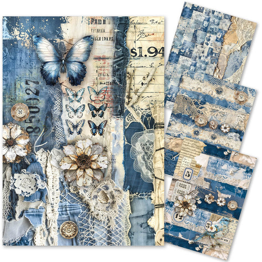 Ciao Bella Mixed Media Rice Paper A4 Urban Blue Denim (4pcs)