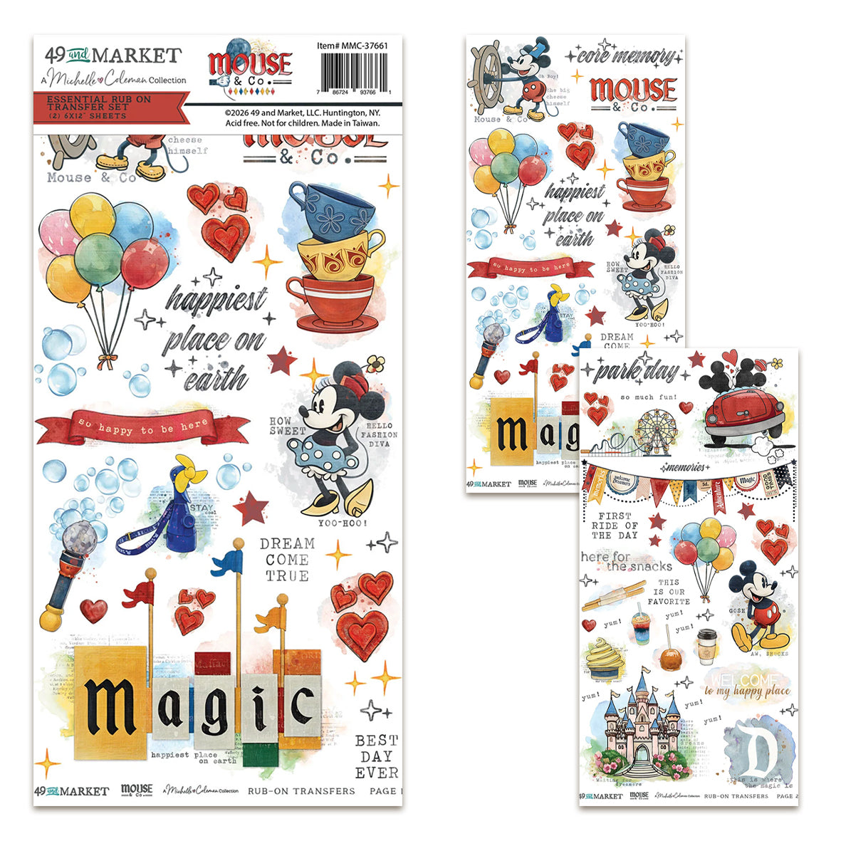 49 And Market Mouse & Co. 6x12 Inch Essential Rub-on Transfer Set by Michelle Coleman