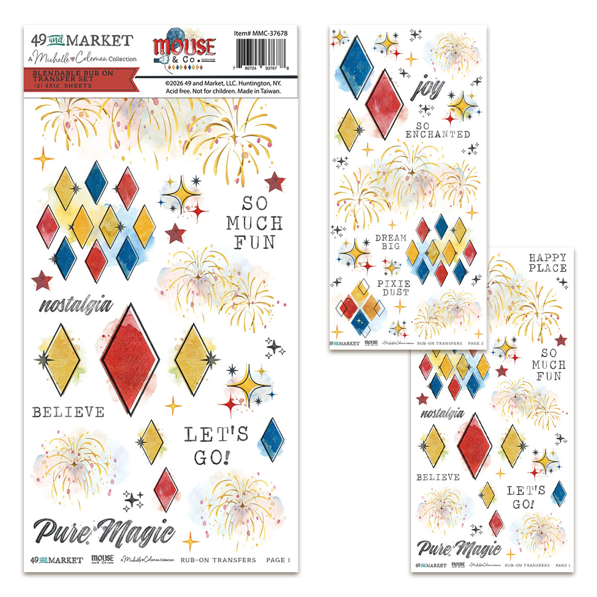 49 And Market Mouse & Co. 6x12 Inch Blendable Rub-on Transfer Set by Michelle Coleman