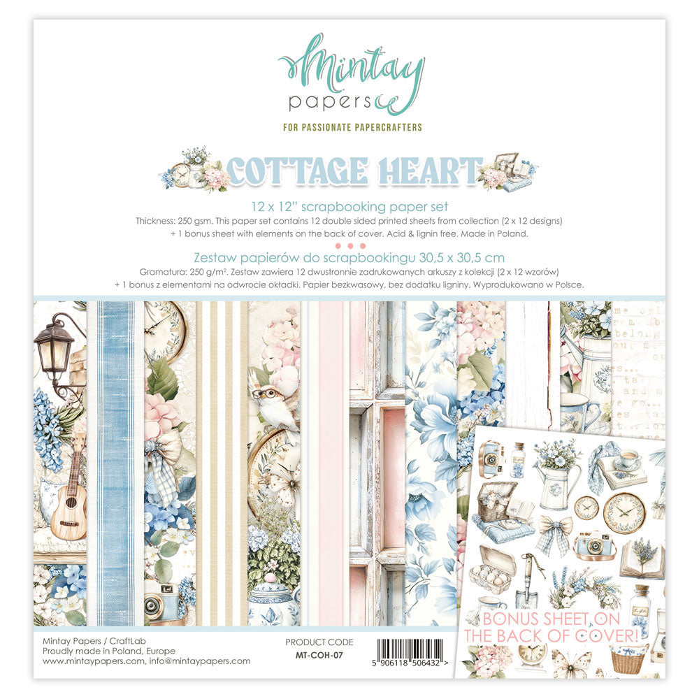 Mintay Cottage Heart 12x12 Inch Scrapbooking Paper Set