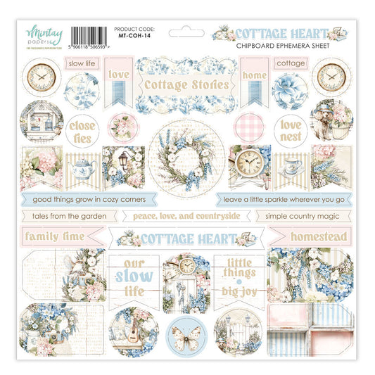 Mintay Cottage Heart 12x12 Inch Chipboard Ephemera Sheet