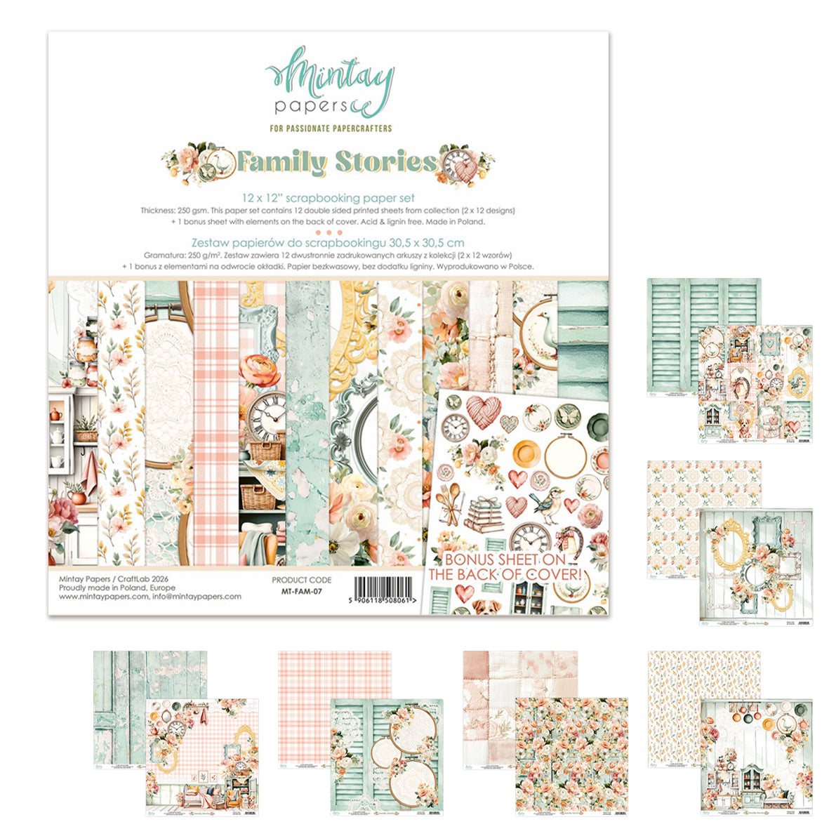 Mintay Family Stories 12x12 Inch Scrapbooking Paper Set