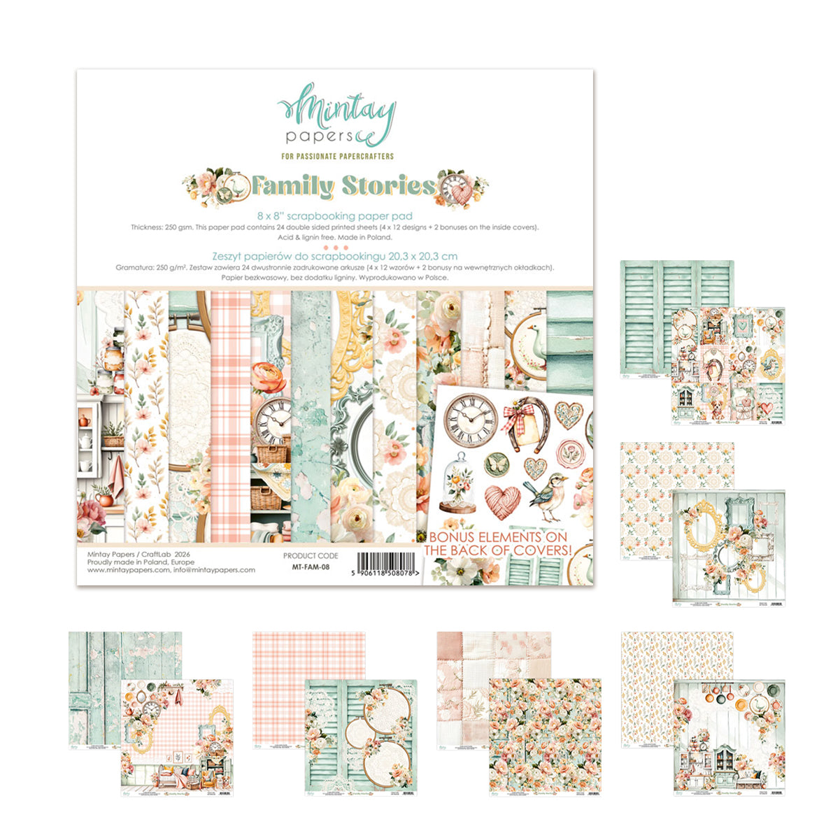 Mintay Family Stories 8x8 Inch Scrapbooking Paper Set
