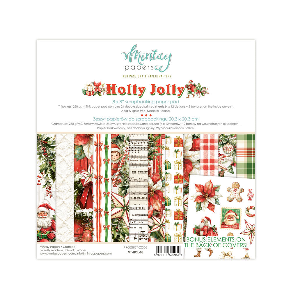 Mintay Holly Jolly 8x8 Inch Scrapbooking Paper Set