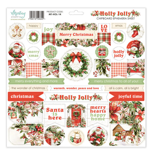 Mintay Holly Jolly 12x12 Inch Chipboard Ephemera Sheet