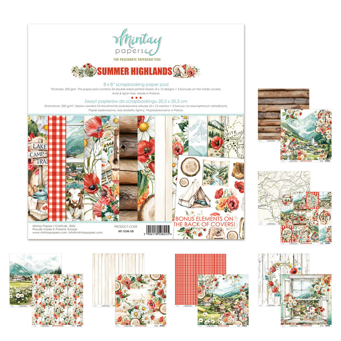 Mintay Summer Highlands 8x8 Inch Scrapbooking Paper Set