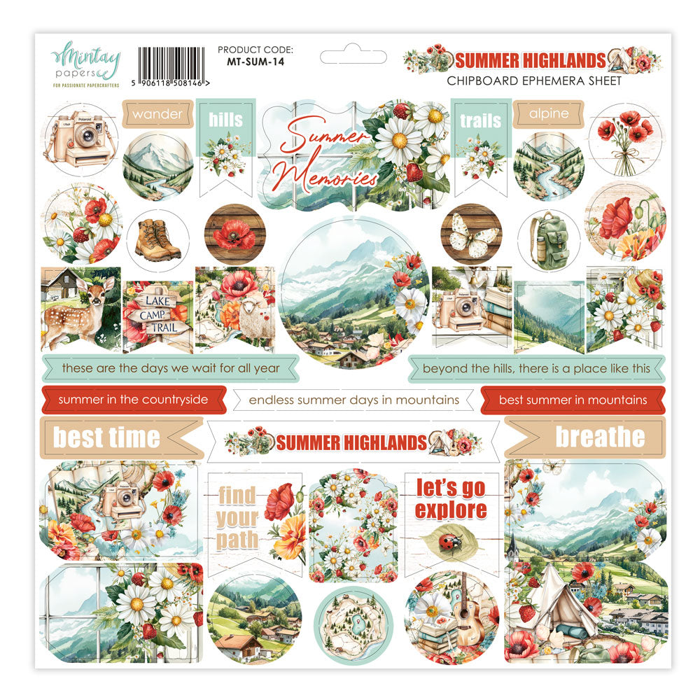 Mintay Summer Highlands 12x12 Inch Chipboard Ephemera Sheet