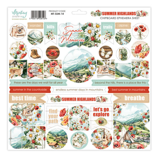 Mintay Summer Highlands 12x12 Inch Chipboard Ephemera Sheet