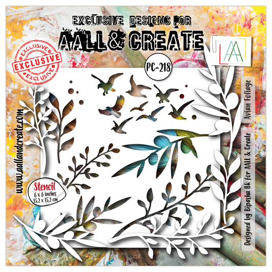 #218 - 6"x6" Stencil - Avian Foliage