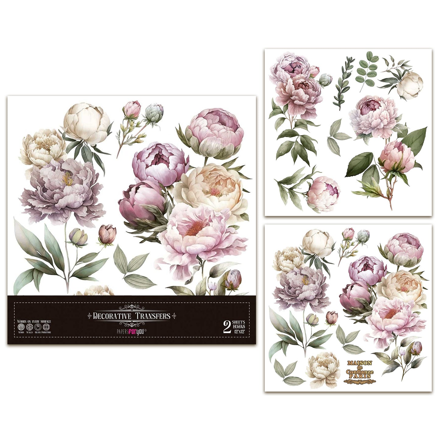 Papers For You Peonies 12x12 Inch Decor Transfers (2pcs)