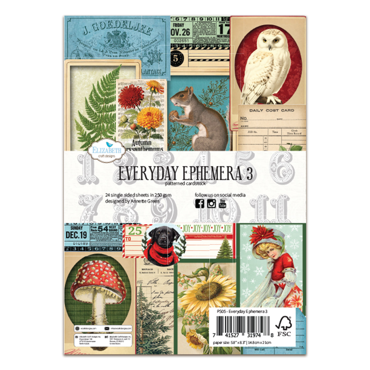 Elizabeth Craft Designs Cozy Comfort A5 Patterned Cardstock Everyday Ephemera 3 by Everyday Memories