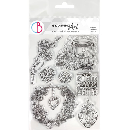 Ciao Bella Winter Season 6x8 Inch Clear Stamps Warm Heart