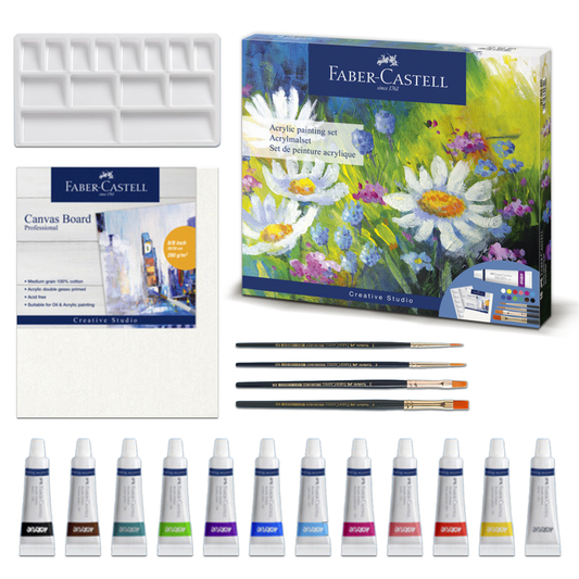 Faber Castell Acrylic Painting Set: Paint/Brushes/Palette/Canvas (18pcs)