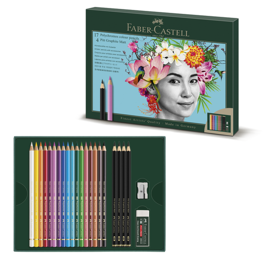 Faber Castell Polychromos Colour Pencils & Pitt Graphite Matt Drawing Set (23pcs)