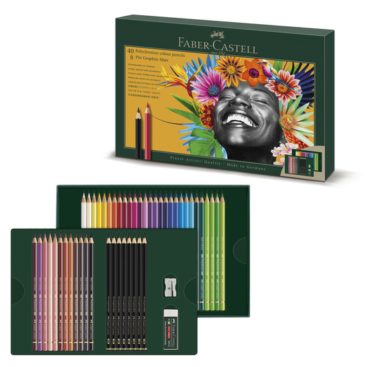 Faber Castell Polychromos Colour Pencils & Pitt Graphite Matt Drawing Set (50pcs)