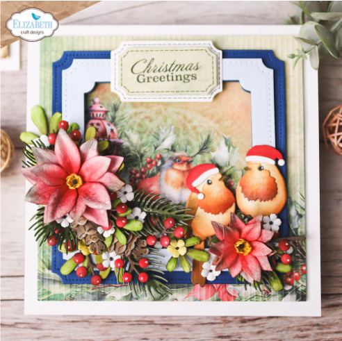 Elizabeth Craft Designs Festive Holly - Holiday Wreath, Winter Greenery & Festive Robin Die Bundle