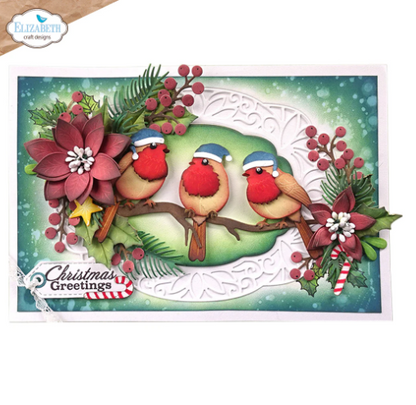 Elizabeth Craft Designs Festive Holly - Holiday Wreath, Winter Greenery & Festive Robin Die Bundle