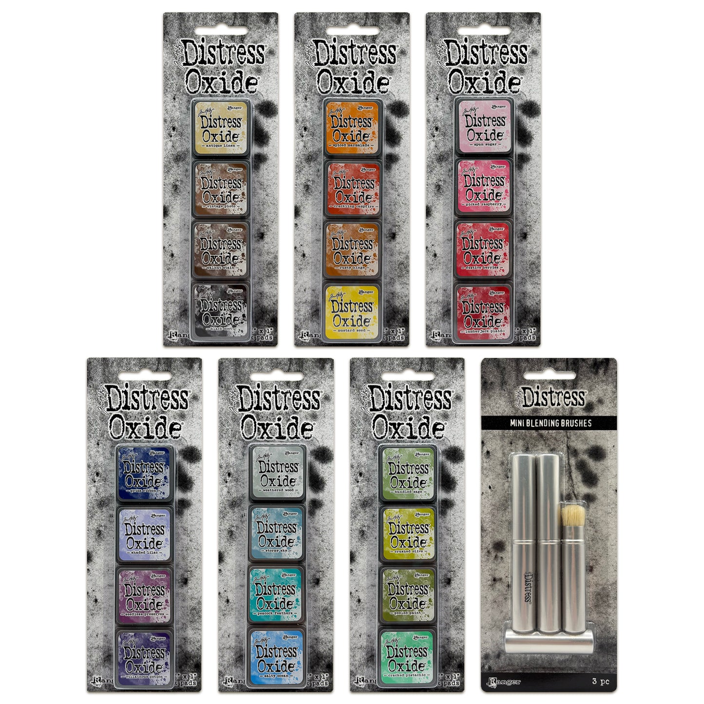 Ranger Tim Holtz Distress® Mini Oxide Ink Pads Kits 1-6 with 3 Brushes