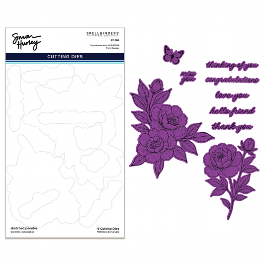 Sketched Peonies Etched Dies for Coordinating Stamp Set by Simon Hurley
