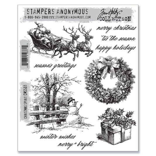 Stampers Anonymous Tim Holtz Cling Mount Stamps: Christmas Spirit Preorder*