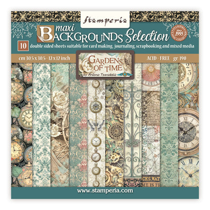 Stamperia Gardens of Time 12x12 Inch Paper Pack Maxi Background Selection (SBBL186)