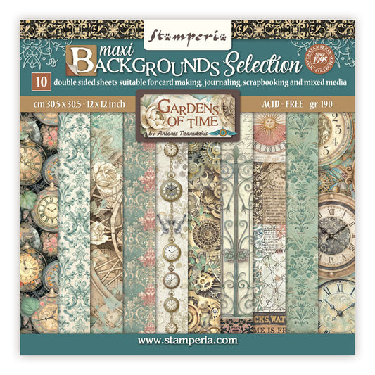Stamperia Gardens of Time 12x12 Inch Paper Pack Maxi Background Selection (SBBL186)