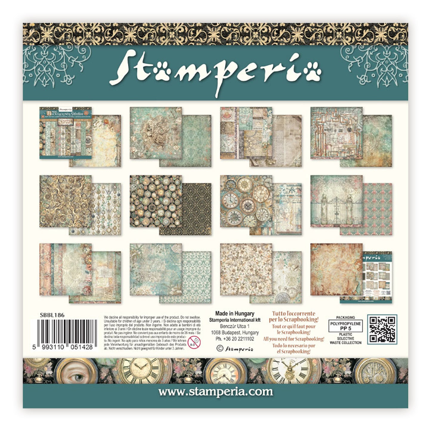Stamperia Gardens of Time 12x12 Inch Paper Pack Maxi Background Selection (SBBL186)