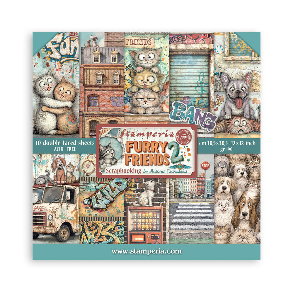 Stamperia Furry Friends 2 12x12 Inch Paper Pack by Antonis Tzanidakis