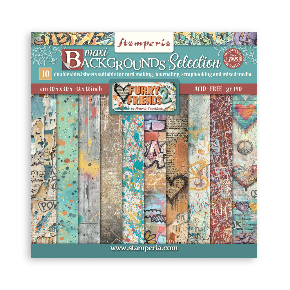 Stamperia Furry Friends 2 12x12 Inch Paper Pack Maxi Background Selection by Antonis Tzanidakis