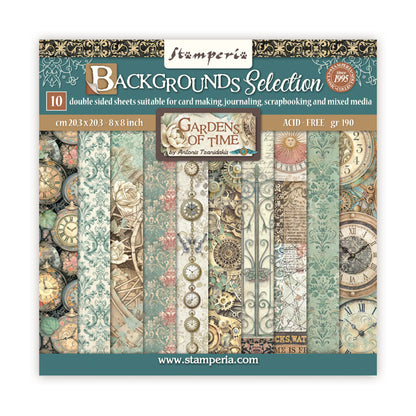 Stamperia Gardens of Time 8x8 Inch Paper Pack Maxi Background Selection (SBBS142)