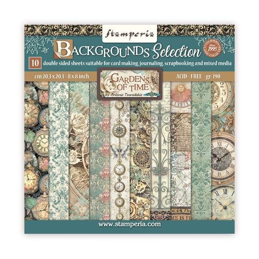 Stamperia Gardens of Time 8x8 Inch Paper Pack Maxi Background Selection (SBBS142)