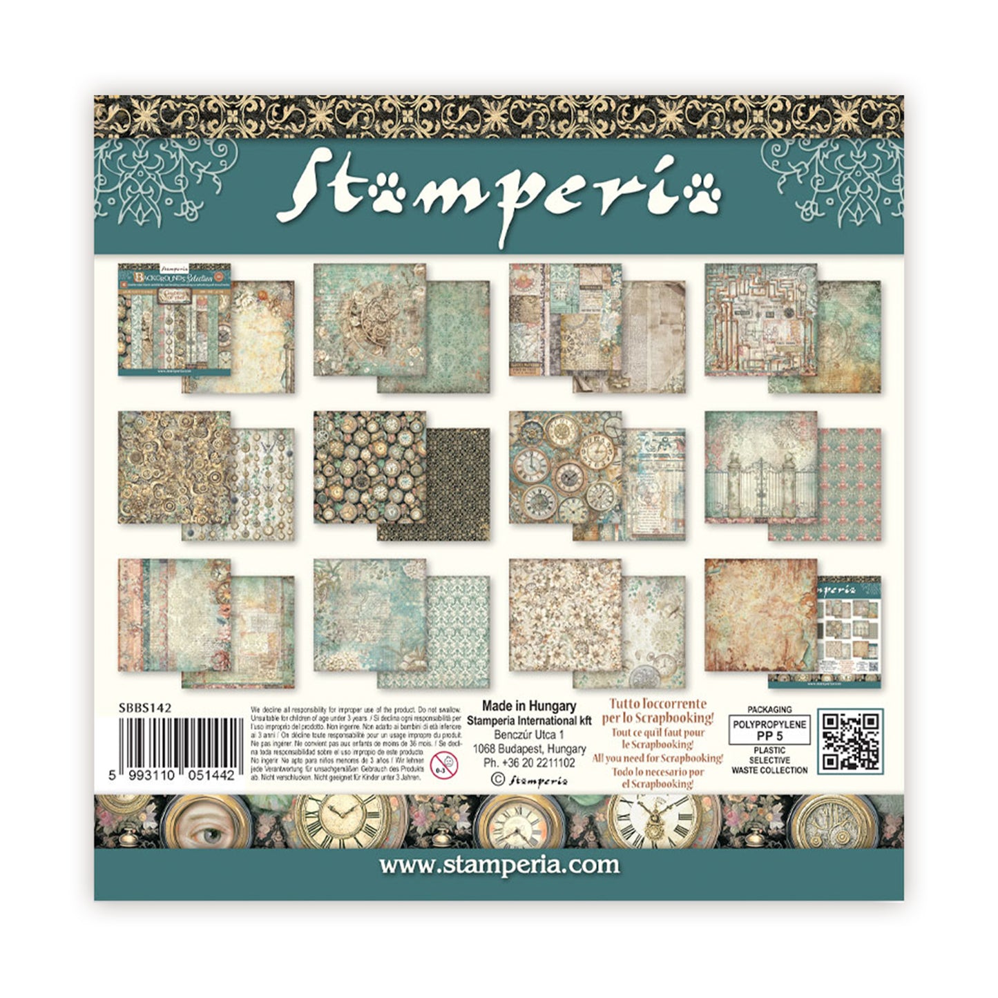 Stamperia Gardens of Time 8x8 Inch Paper Pack Maxi Background Selection (SBBS142)