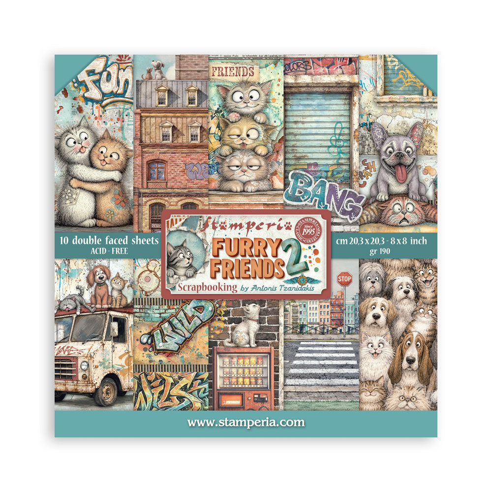 Stamperia Furry Friends 2 8x8 Inch Paper Pack by Antonis Tzanidakis