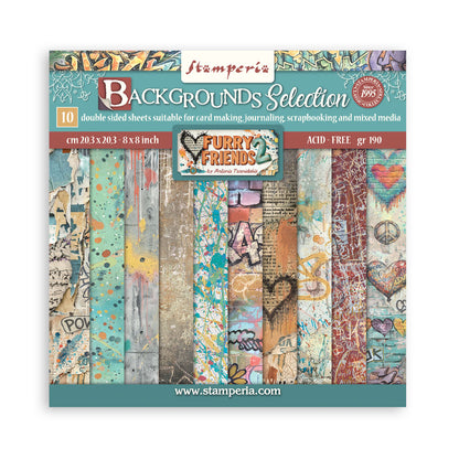 Stamperia Furry Friends 2 8x8 Inch Paper Pack Maxi Background Selection by Antonis Tzanidakis