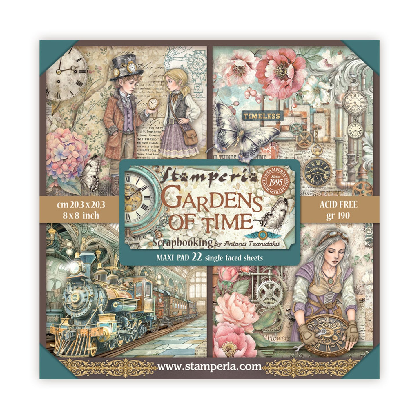 Stamperia Gardens of Time 8x8 Inch Paper Pack Maxi (Singel Face) (SBBSXB24)