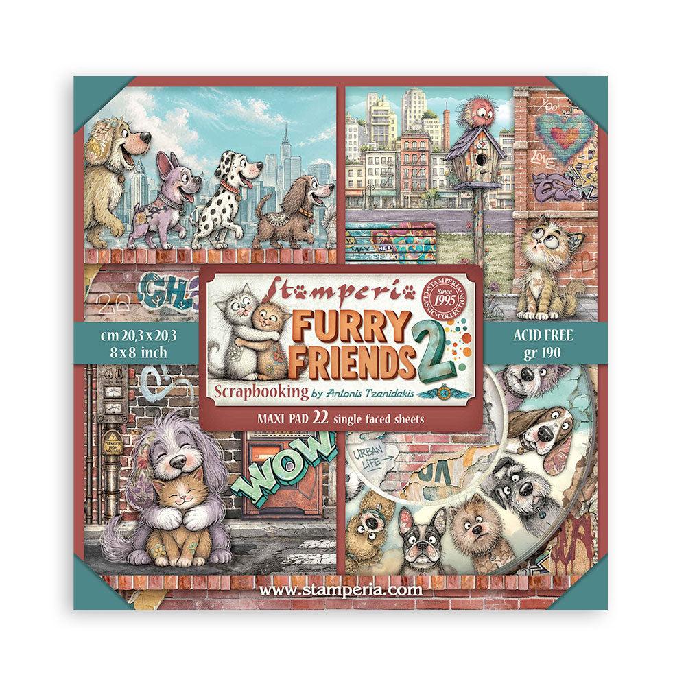 Stamperia Furry Friends 2 8x8 Inch Paper Pack (Single Face) by Antonis Tzanidakis