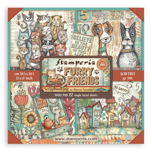 Stamperia Furry Friends 12x12 Inch Maxi Paper Pack (Single Face)
