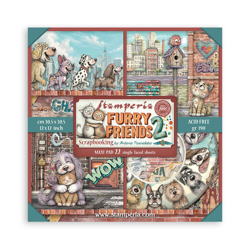 Stamperia Furry Friends 2 12x12 Inch Paper Pack (Single Face) by Antonis Tzanidakis